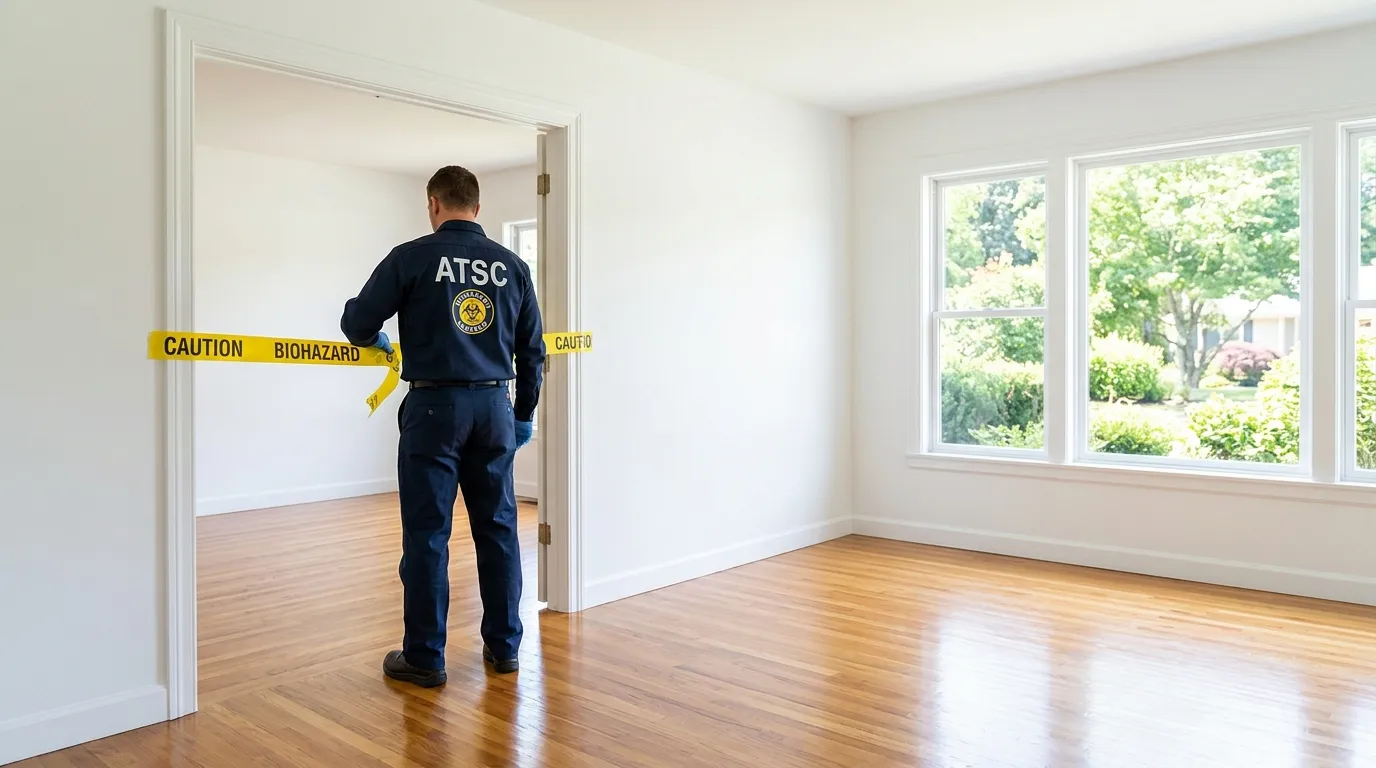 Certified biohazard cleanup crew performing Trauma Scene Cleanup in Woodmere